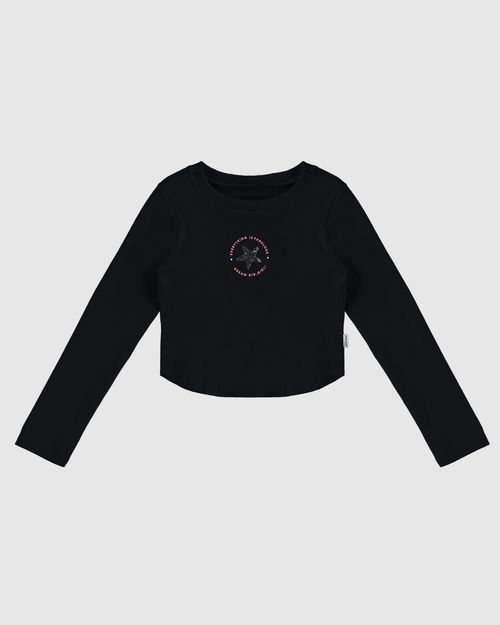 Blusa Infantil Menina Cropped Manga Longa Em Ribana Malwee Kids