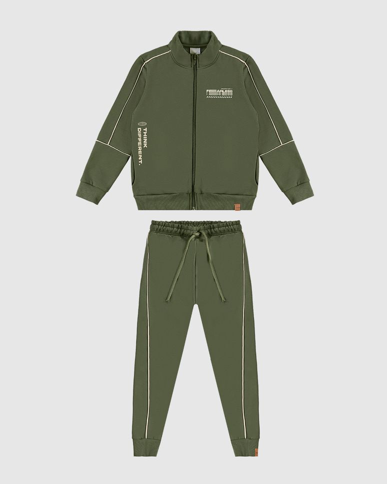 Conjunto Infantil Menino Jaqueta Gola Alta Em Moletom Flanelado Malwee Kids