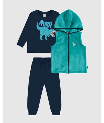 Conjunto Infantil Menino 3 Peças Colete + Camiseta + Calça Malwee Kids