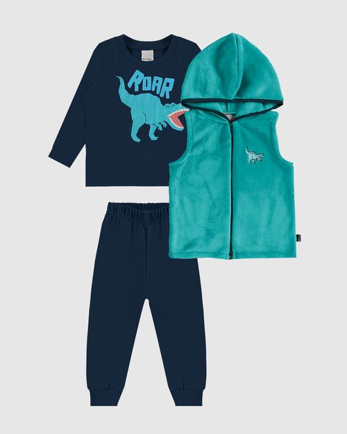 Conjunto Infantil Menino 3 Peças Colete + Camiseta + Calça Malwee Kids