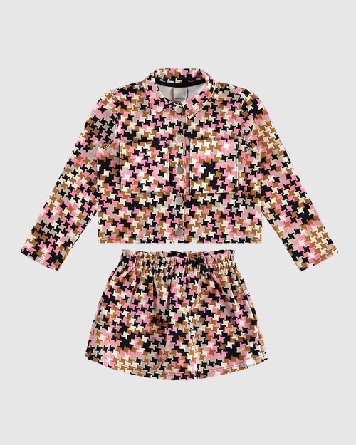 Conjunto Infantil Menina Camisa E Shorts Saia Em Moletom Stretch Malwee Kids