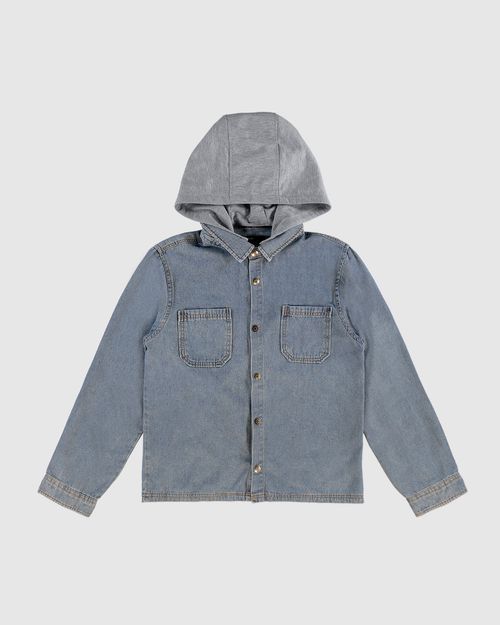 Camisa Infantil Menino Com Capuz Removível Em Jeans Leve Malwee Kids