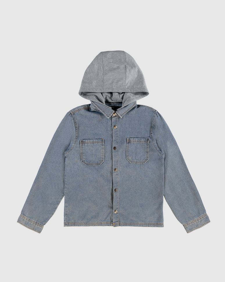 Camisa Menino Com Capuz Removível Em Jeans Leve Malwee Kids