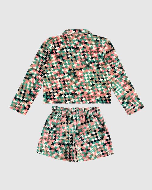 Conjunto Infantil Menina Camisa E Shorts Saia Em Moletom Stretch Malwee Kids