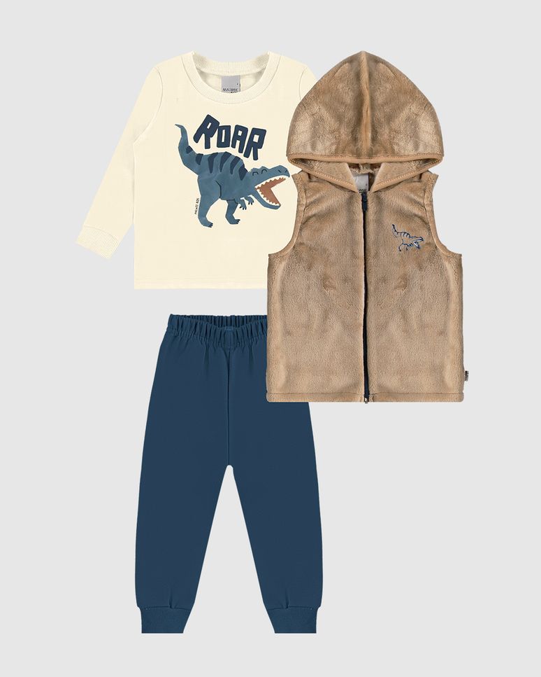 Conjunto Infantil Menino 3 Peças Colete + Camiseta + Calça Malwee Kids