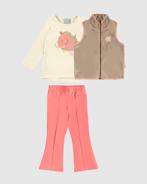 Conjunto Infantil Menina 3 Peças Colete + Blusa + Calça Flare Malwee Kids