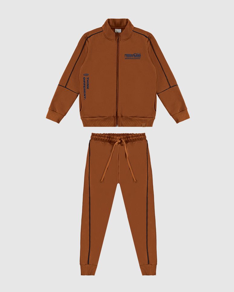 Conjunto Infantil Menino Jaqueta Gola Alta Em Moletom Flanelado Malwee Kids