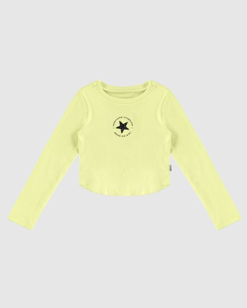 Blusa Infantil Menina Cropped Manga Longa Em Ribana Malwee Kids