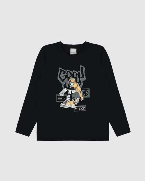Camiseta Infantil Menino Manga Longa Good Day Em Algodão Malwee Kids