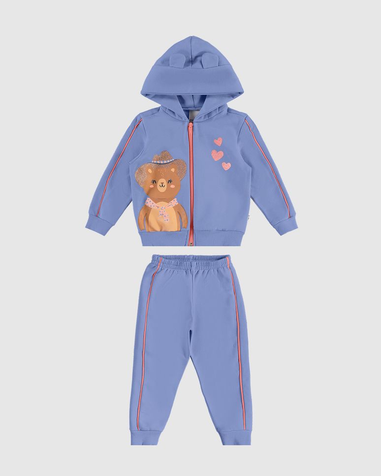 Conjunto Infantil Menina Jaqueta Estampa Com Glitter Em Moletom Malwee Kids