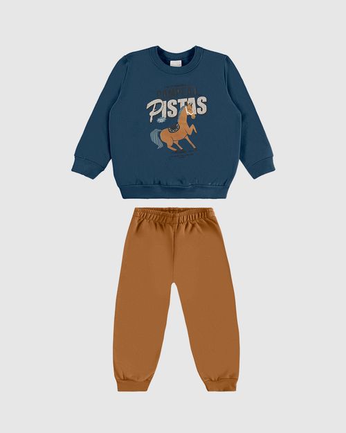Conjunto Infantil Menino Blusão Estampa Frontal Em Moletom Malwee Kids