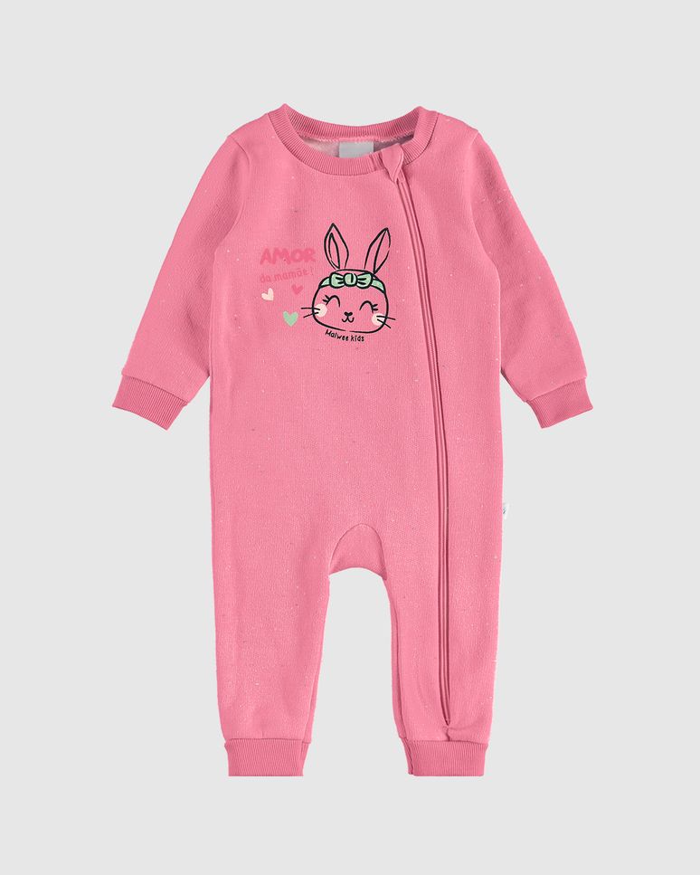 Macacão Infantil Menina Abertura Zíper Frontal Em Moletom Botonê Malwee Kids