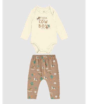Conjunto Infantil Menino Body Manga Longa E Calça Em Algodão Malwee Kids