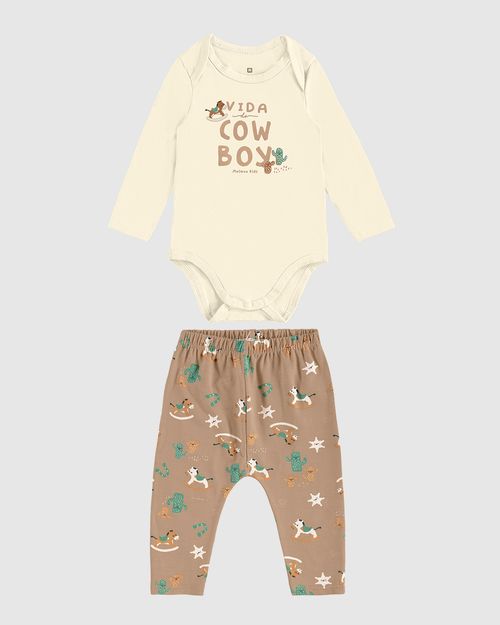 Conjunto Infantil Menino Body Manga Longa E Calça Em Algodão Malwee Kids