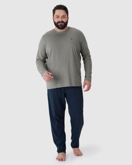 Pijama Masculino Plus Size Camiseta Manga Longa Em Algodão
