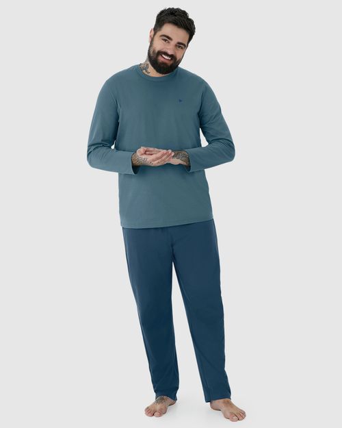 Pijama Masculino Plus Size Camiseta Manga Longa Em Algodão