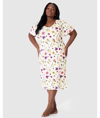 Vestido Midi Feminino Plus Size Fenda Lateral Em Malha Viscolinho Stretch