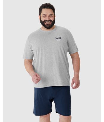 Pijama Masculino Plus Size Camiseta Manga Curta Sleep Mode Em Algodão
