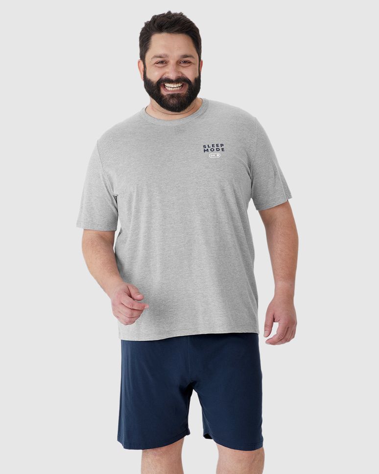 Pijama Masculino Plus Size Camiseta Manga Curta Sleep Mode Em Algodão