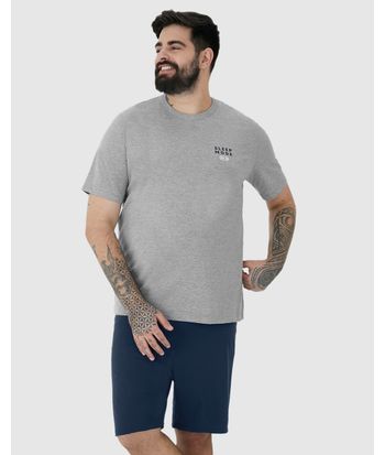 Pijama Masculino Plus Size Camiseta Manga Curta Sleep Mode Em Algodão