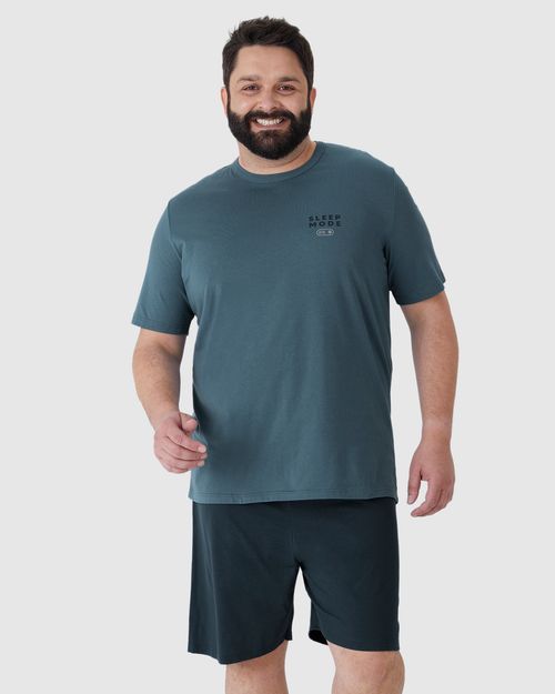 Pijama Masculino Plus Size Camiseta Manga Curta Sleep Mode Em Algodão