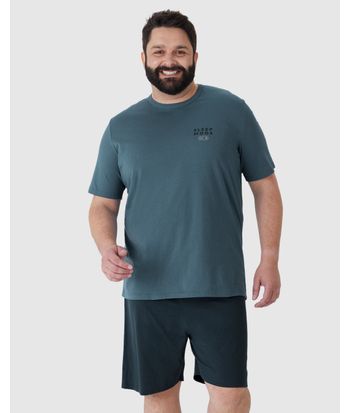 Pijama Masculino Plus Size Camiseta Manga Curta Sleep Mode Em Algodão