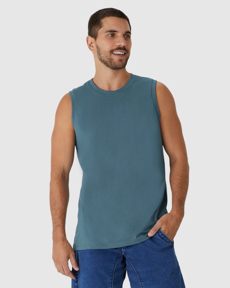 Regata Básica Masculina Cava Ajustada Em Algodão