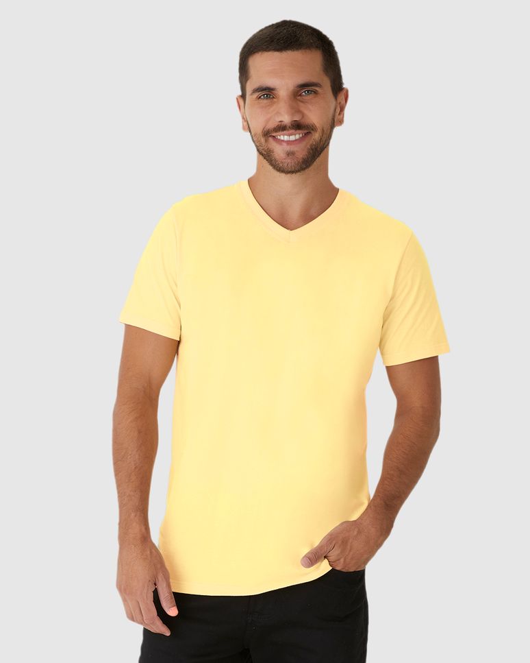 Camiseta Básica Masculina Gola V Em Algodão