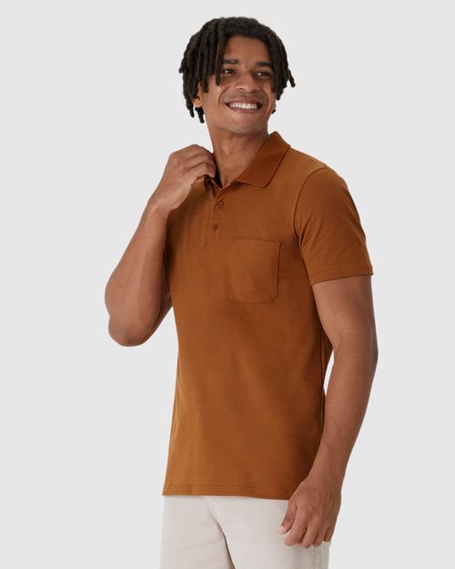 Camisa Polo Básica Masculina Gola Esporte E Bolso Piquet Stretch
