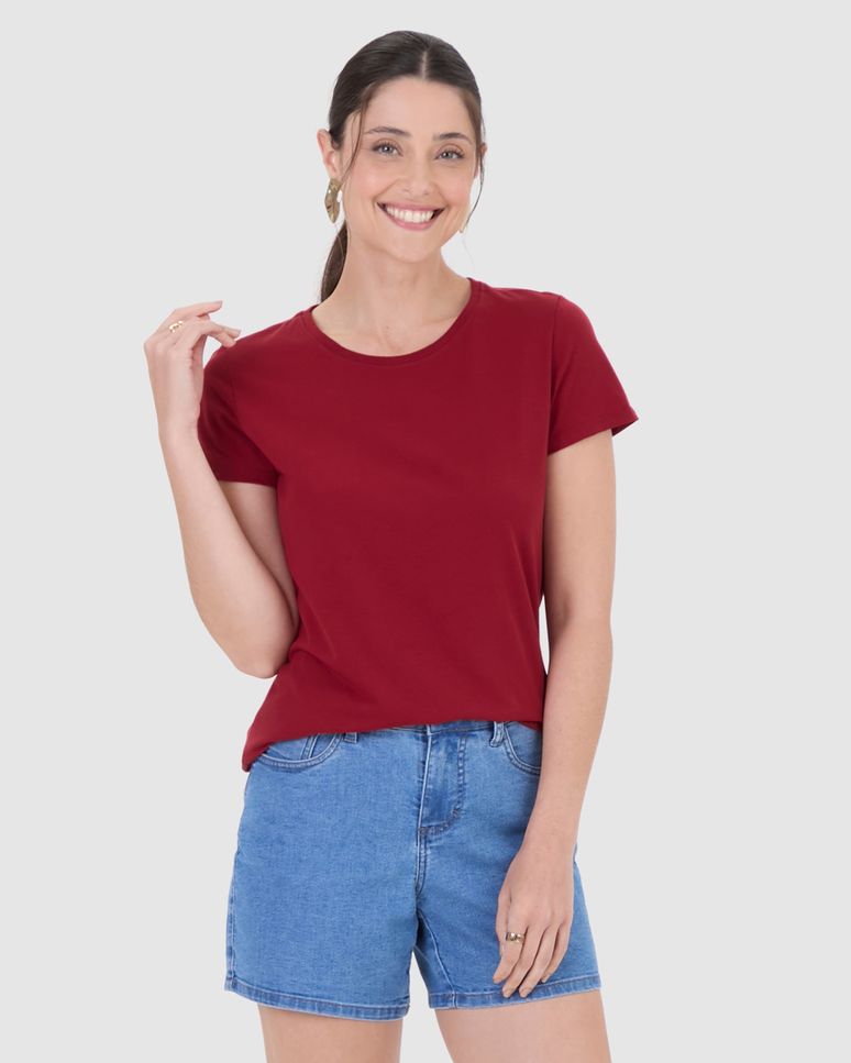 Blusa Básica Feminina Baby Look Em Algodão