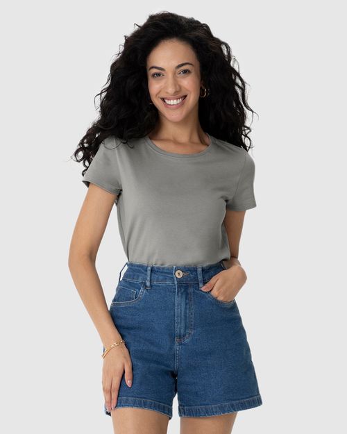 Blusa Básica Feminina Baby Look Em Algodão