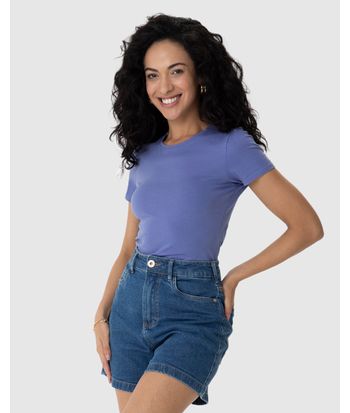 Blusa Básica Feminina Decote Redondo Em Algodão