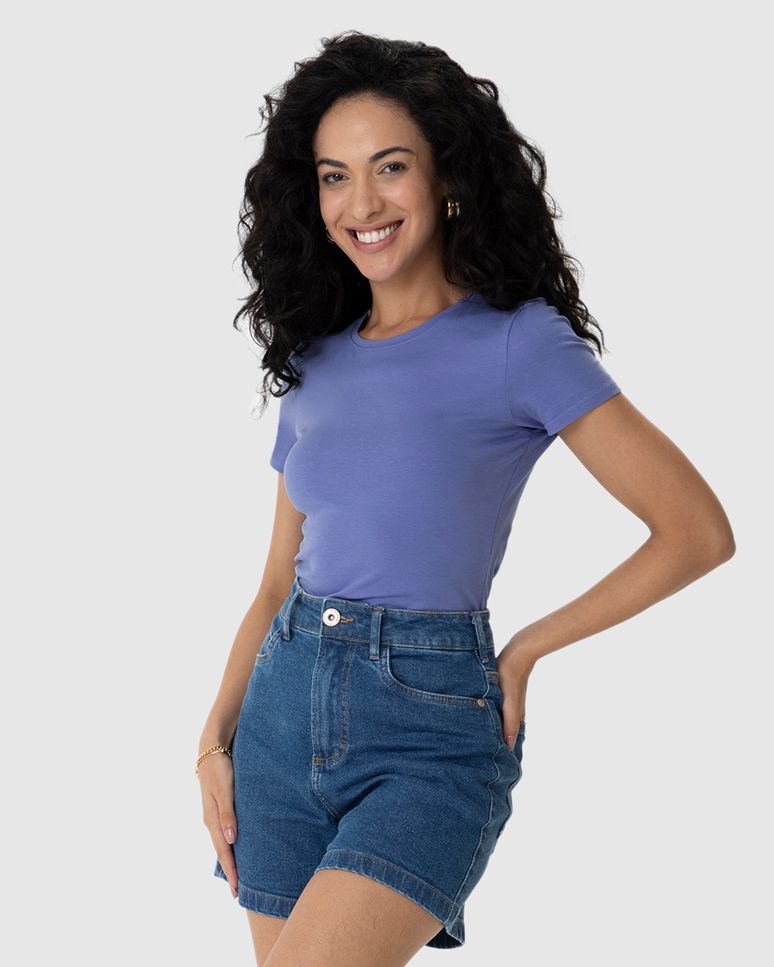 Blusa Básica Feminina Decote Redondo Em Algodão