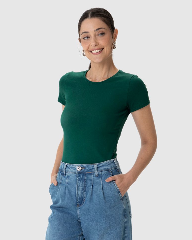 Blusa Básica Feminina Decote Redondo Em Algodão