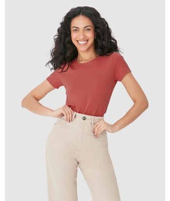Blusa Básica Feminina Decote Redondo Em Algodão