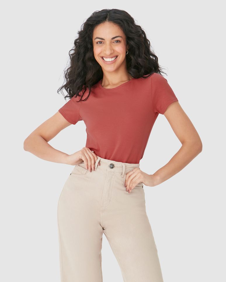 Blusa Básica Feminina Decote Redondo Em Algodão