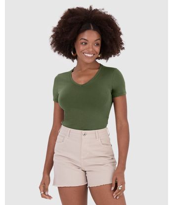 Blusa Básica Feminina Decote V Em Algodão