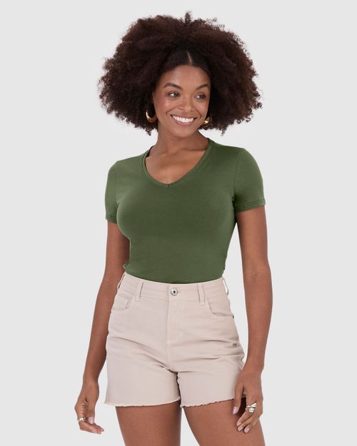 Blusa Básica Feminina Decote V Em Algodão