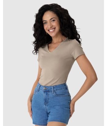Blusa Básica Feminina Decote V Em Algodão