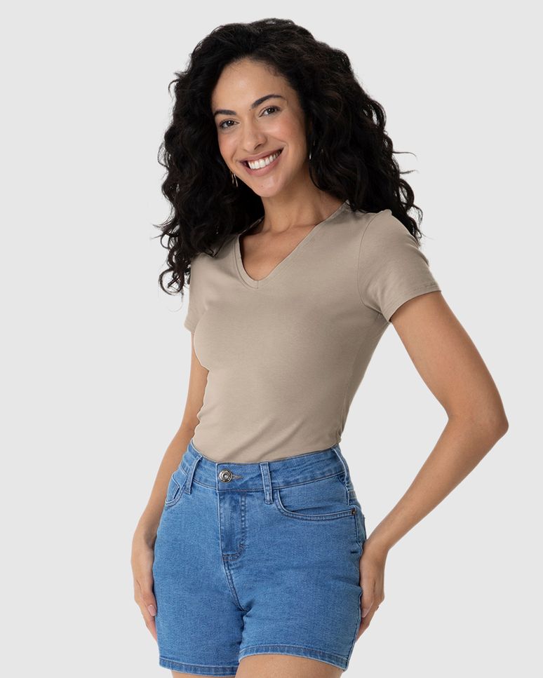 Blusa Básica Feminina Decote V Em Algodão