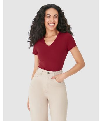 Blusa Básica Feminina Decote V Em Algodão