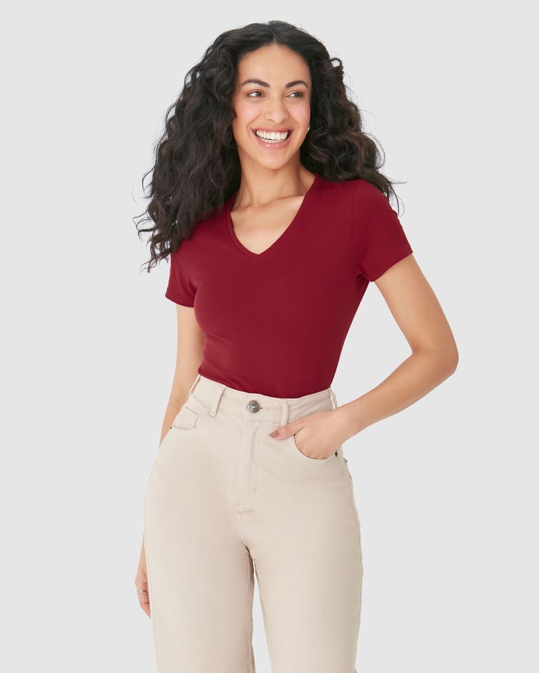 Blusa Básica Feminina Decote V Em Algodão