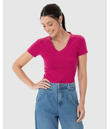 Blusa Básica Feminina Decote V Em Algodão