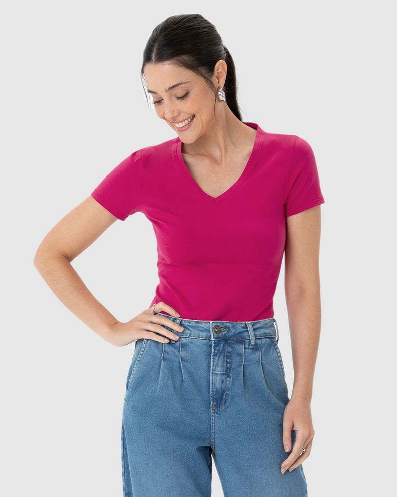 Blusa Básica Feminina Decote V Em Algodão