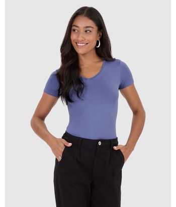 Blusa Básica Feminina Decote V Em Viscose Stretch