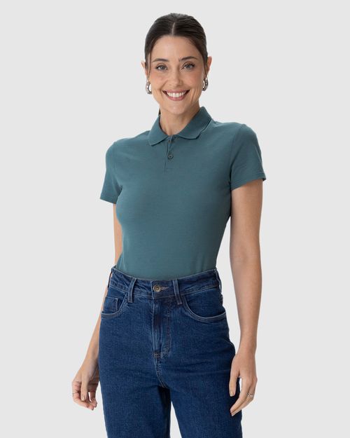 Blusa Polo Básica Feminina Com Peitilho Em Piquet Stretch