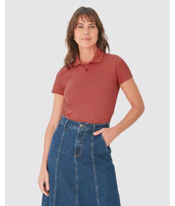 Blusa Polo Básica Feminina Com Peitilho Em Piquet Stretch
