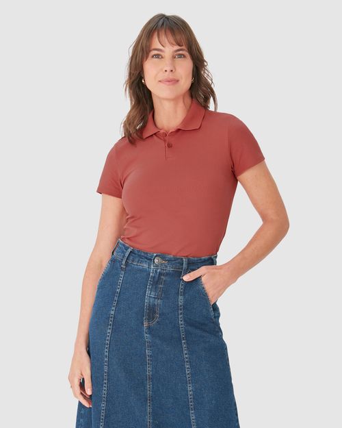 Blusa Polo Básica Feminina Com Peitilho Em Piquet Stretch