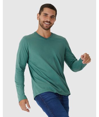 Camiseta Básica Masculina Decote V Manga Longa  Em Algodão