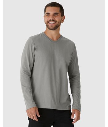 Camiseta Básica Masculina Decote V Manga Longa  Em Algodão